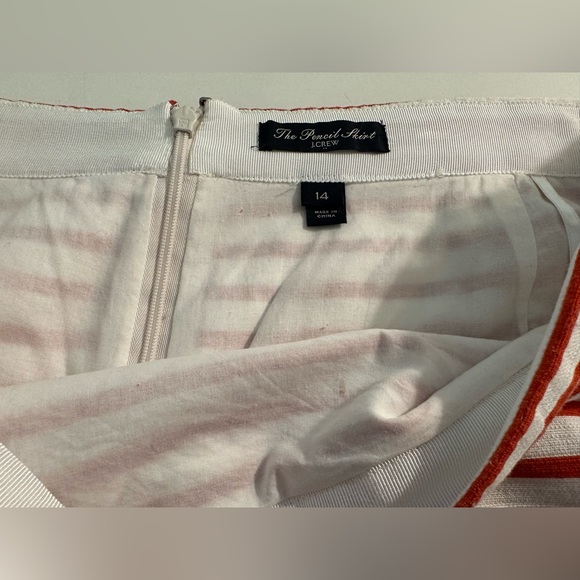 J.CREW THE Pencil Skirt Brick Red White Striped Straight Linen Blends Nautical - Picture 6 of 9